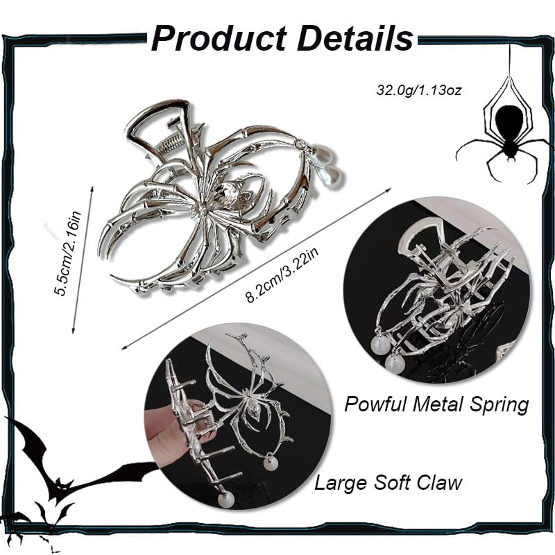 Elevate Your Halloween Look with Our Metal Spider Shark Hair Claw Pins - Large, Strong Hold, No-Slip Clips for Women